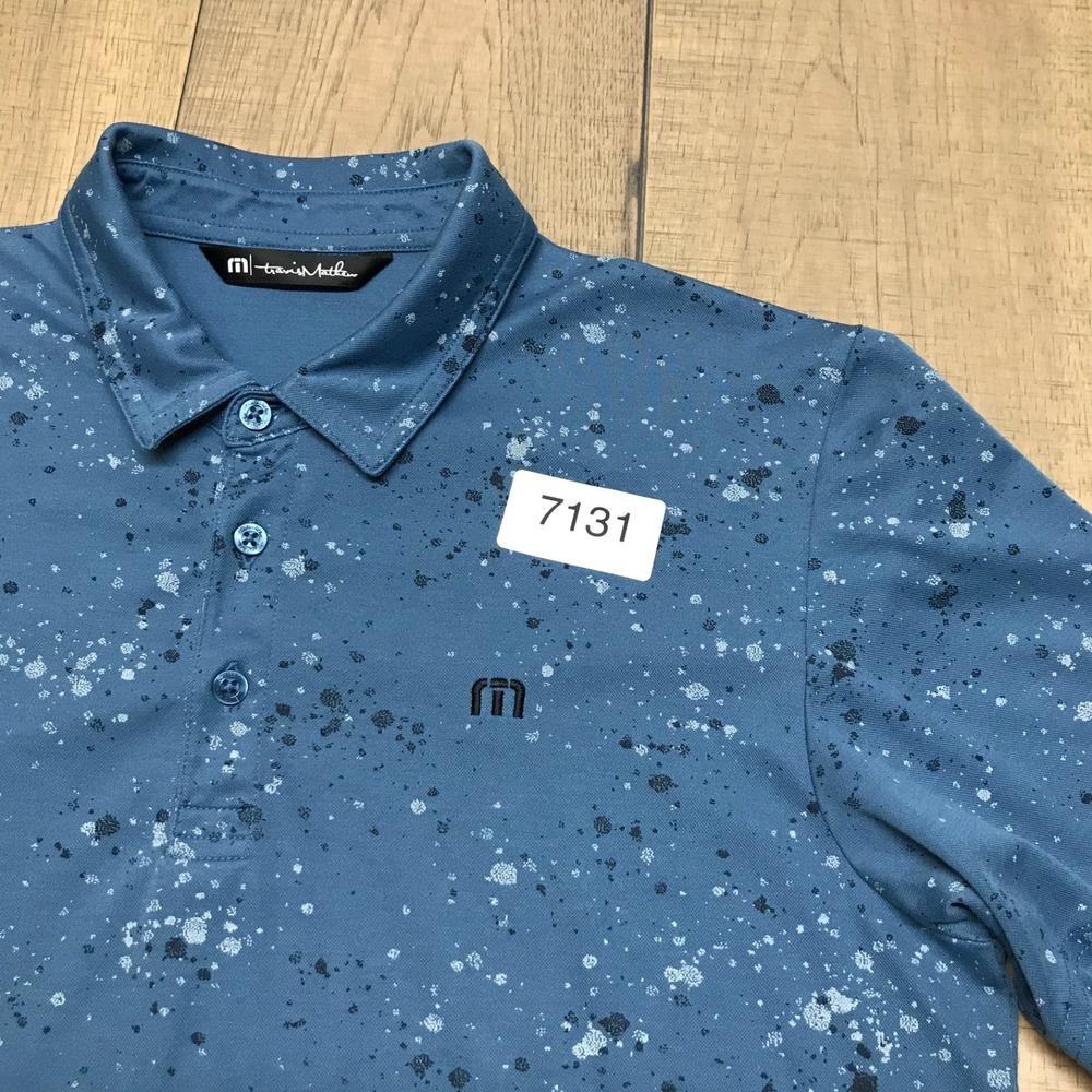 Travis Mathew Polo Shirt Mens Size M Blue Splatter Short Sleeve Golf Performance - Picture 10 of 11